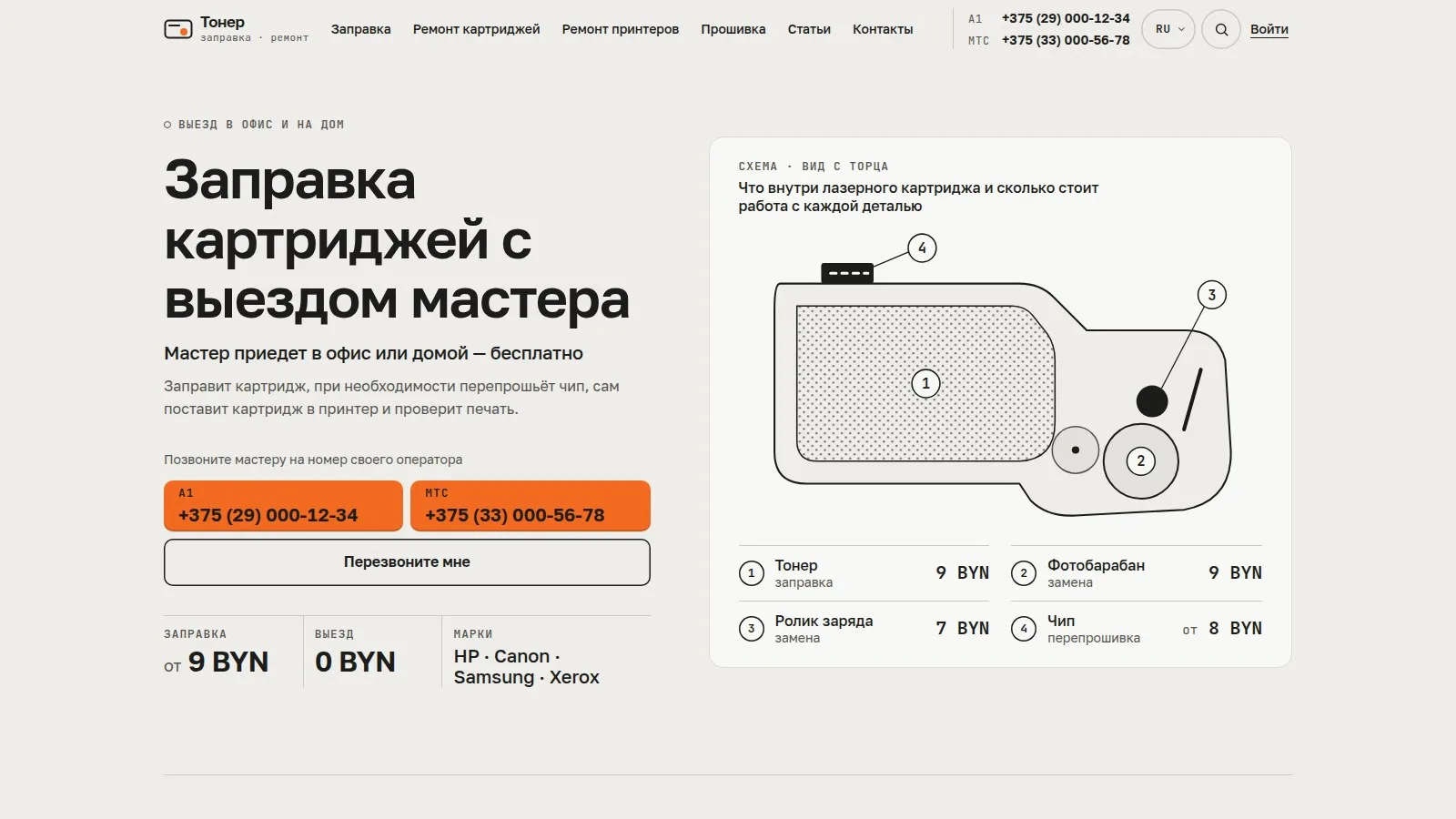Тема «Тонер» — главная страница